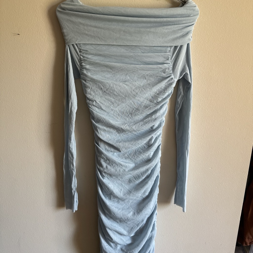 Light Blue Off-Shoulder Ruched Dress